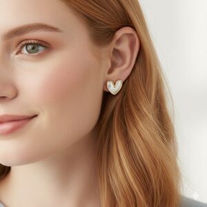 Shimmering Gold & Pearl Heart Studs | Elegant Gold-Trimmed Heart Earrings